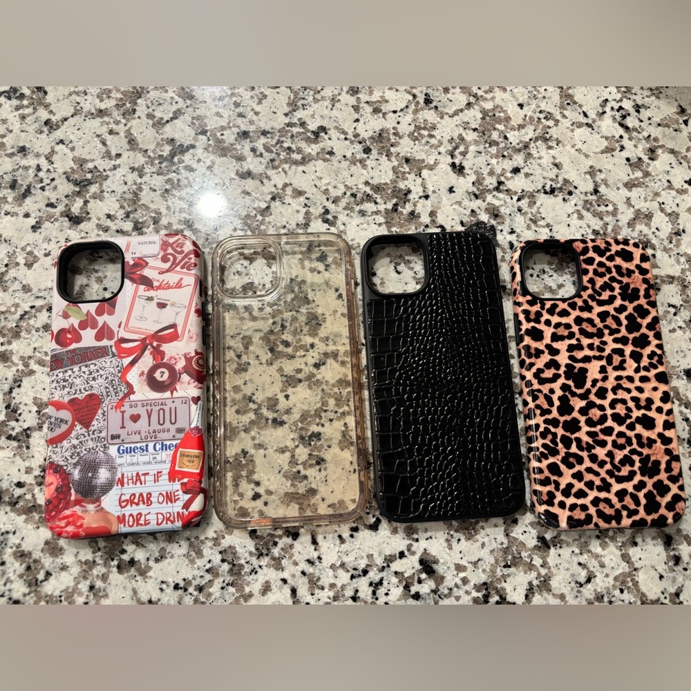 Phone Case Pack - Black Croc, Clear, Leopard & Red Graphic Covers